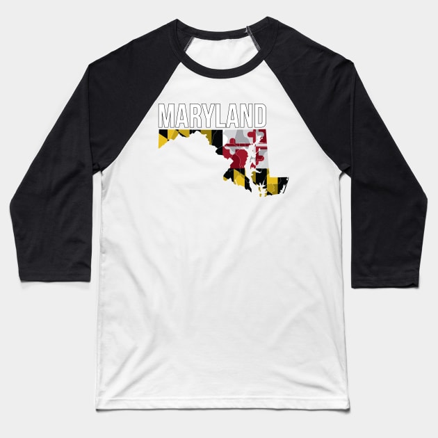 Maryland State Flag Map Baseball T-Shirt by polliadesign